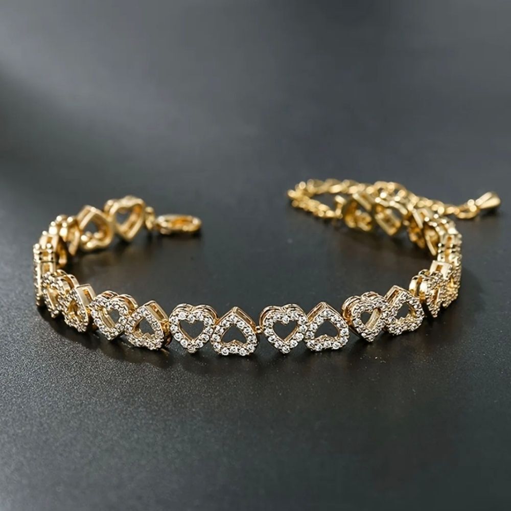 18K Gold Plated Diamond Heart Bracelet